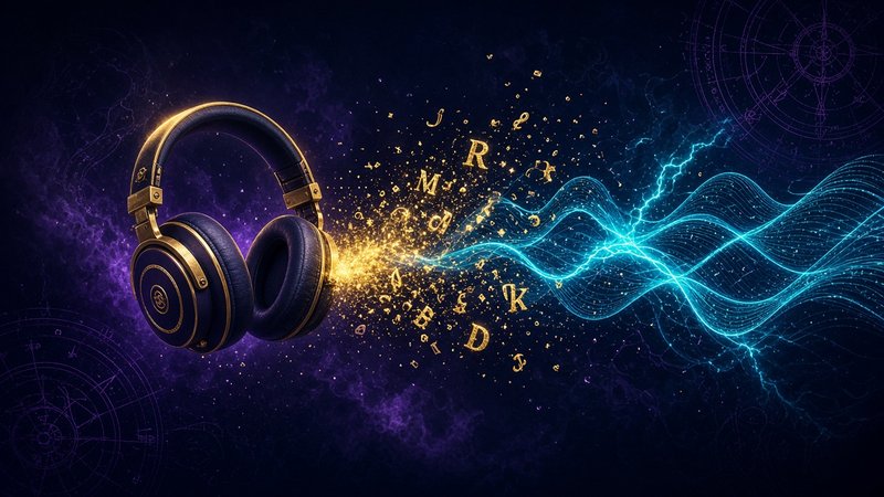 Audiobook cover art with electric gold and cyan light