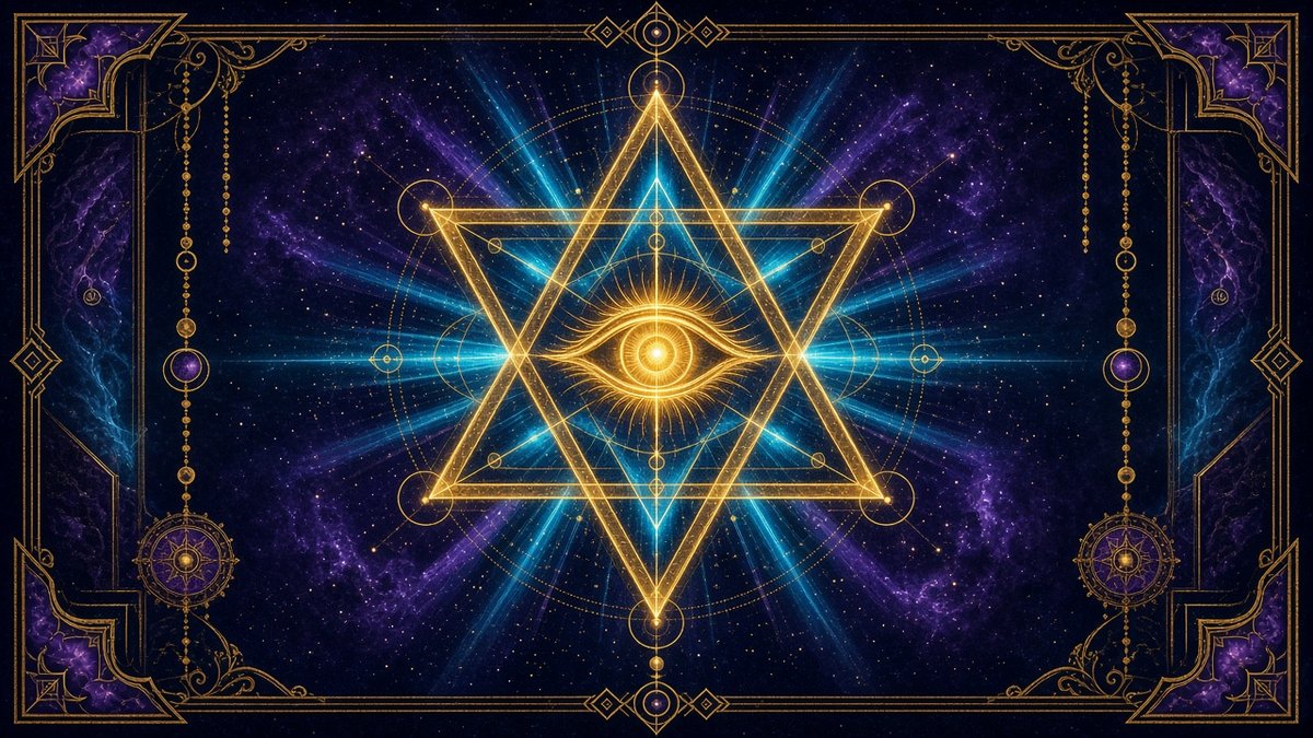 Golden eye within a radiant hexagram — Codex Lumina sacred visual