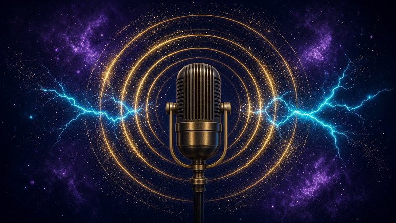 Mystical podcast cover art in gold, cyan and violet