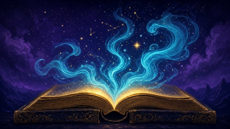 Mystical short stories cover art in gold, cyan and violet